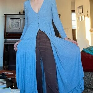 Free People Blue Long Sleeve Button-Down Dress